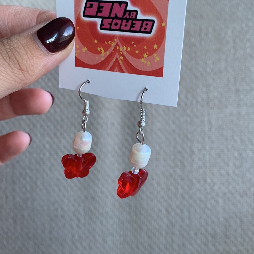 Crystal Butterfly Fresh Water Pearl Earring